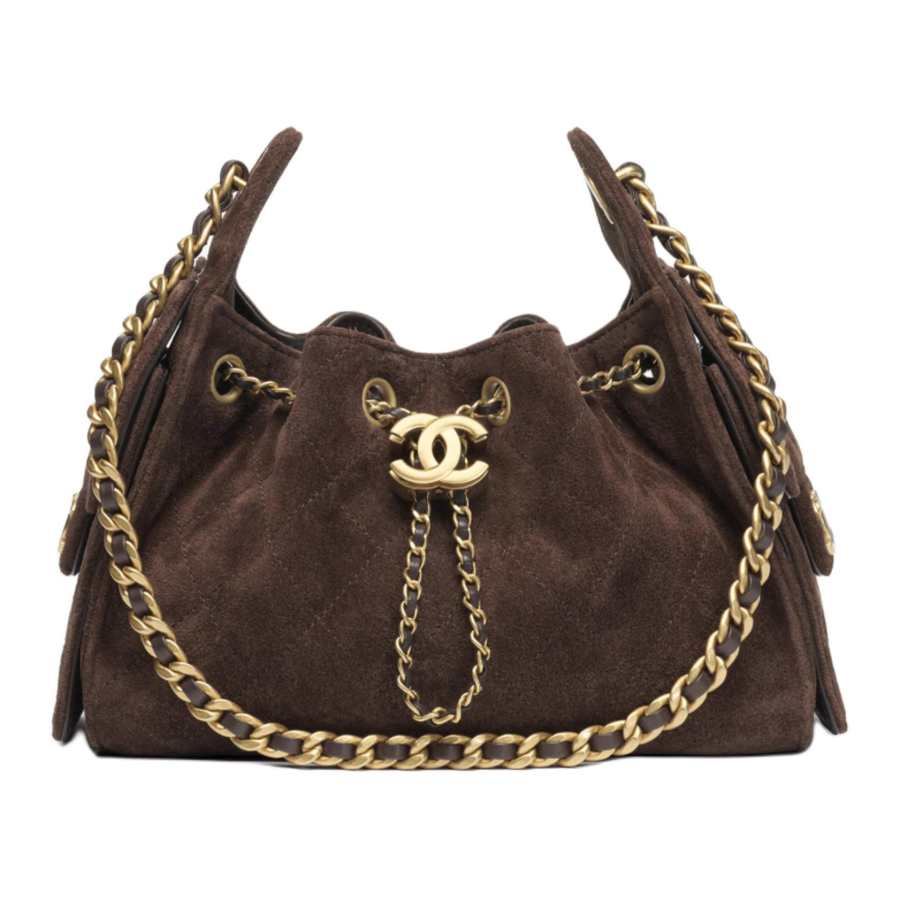 CHANEL 25Bag Suede Effect With Cow Leather & Metal Shoulder Bag Mini Women's Dark Brown Chocolate