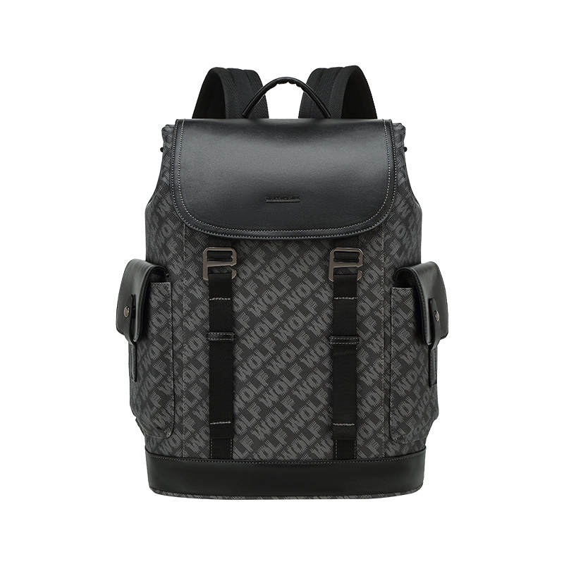 SEPTWOLVES SEPTWOLVES Synthetic Leather Backpack Men's Black