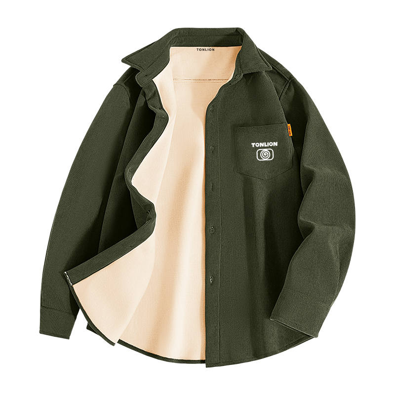 Tonlion Shirts Unisex Lapel Thickened And Fleece Lined Other