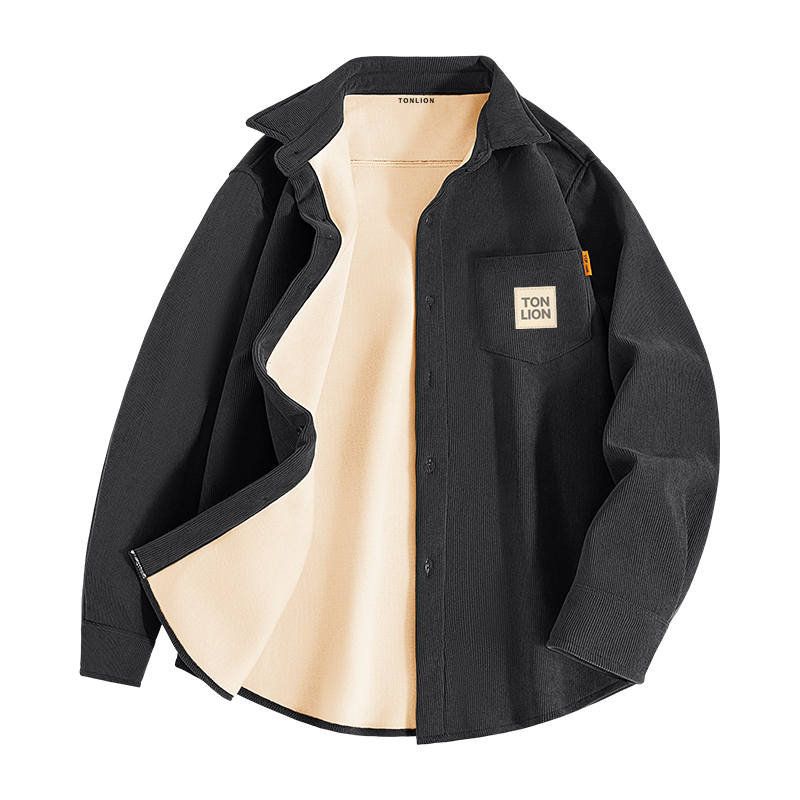 Tonlion Shirts Unisex Lapel Thickened And Fleece Lined Other