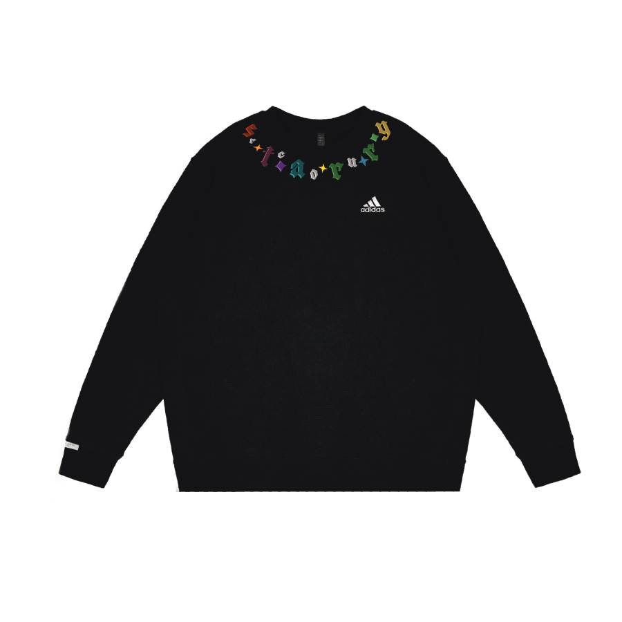 Adidas Adidas LABEL Starry Sky Vintage Streetwear Print Crew Neck Pullover Loose Fit Fleece Lined Sweatshirt Unisex Black