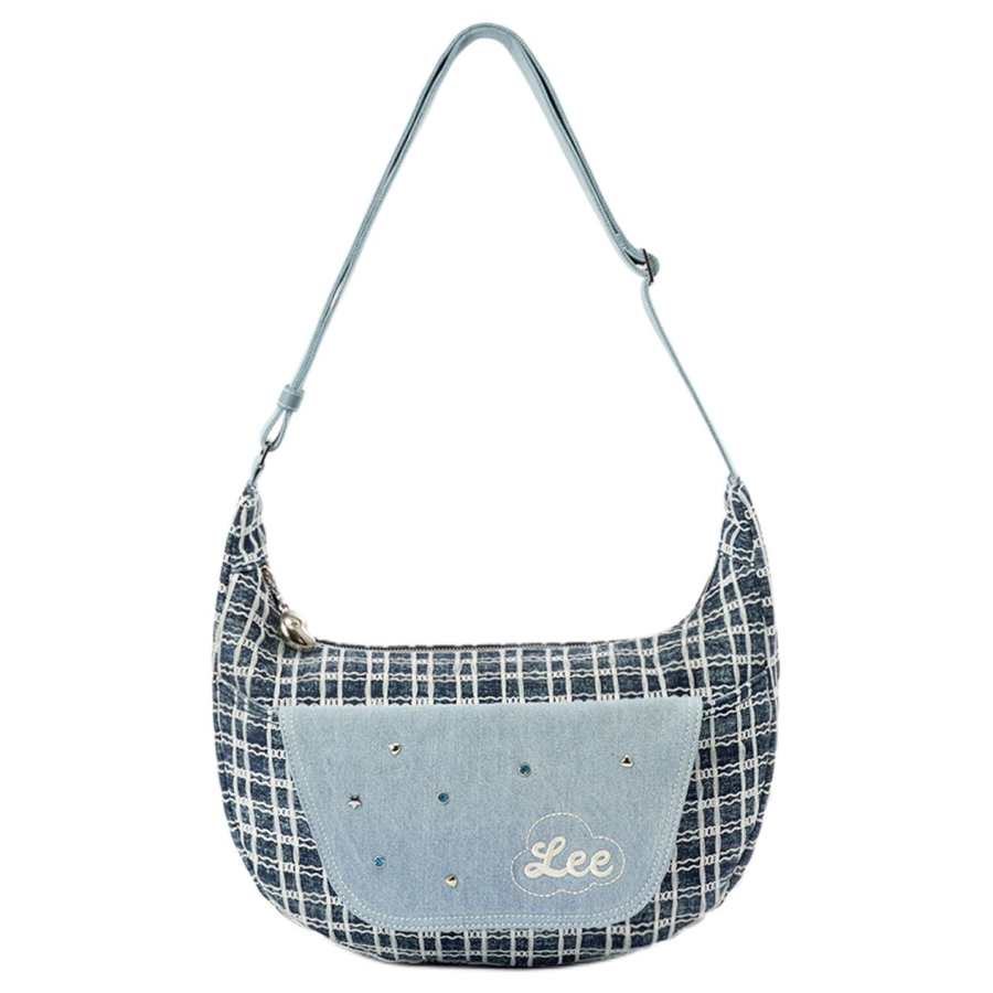 Lee Pu Shoulder Bag, Crossbody Bag Regular Women's Dark Blue White Plaid