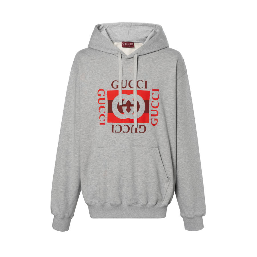 GUCCI Logo Printed Drawstring Jersey Hoodie