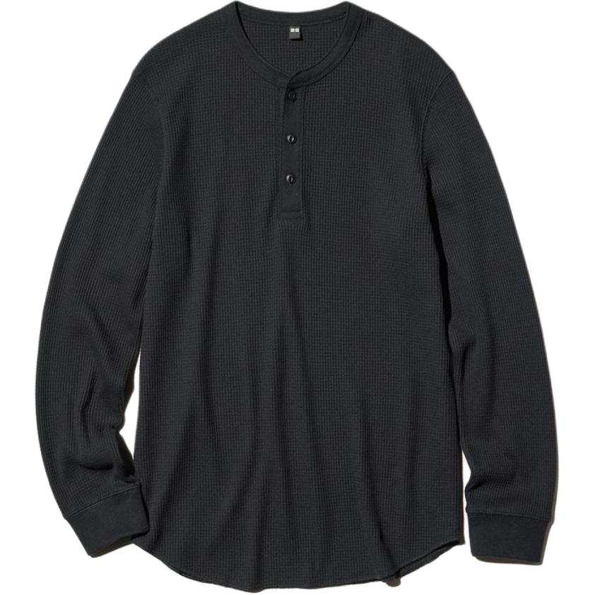 UNIQLO T Shirts Men's Black Henry Collar