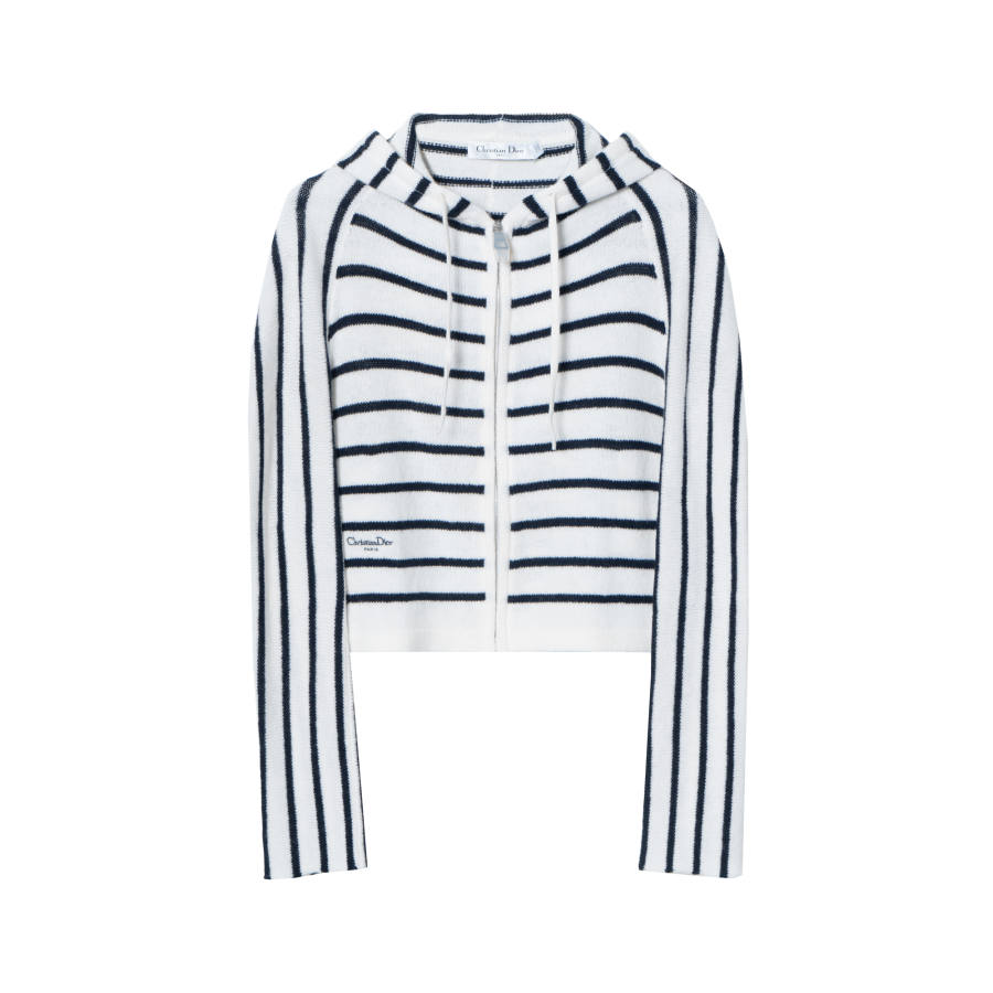 DIOR Christian DIOR Striped Zip Up Drawstring Cardigan