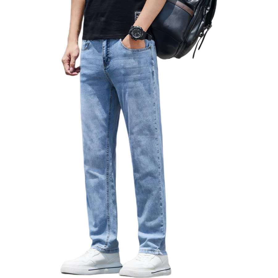Tonlion Jeans Men's Light Blue Moderate Straight Fit Pants
