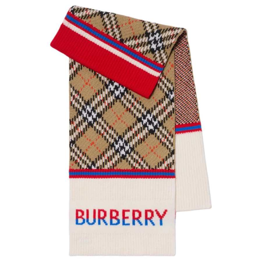 Burberry Embroidery Print Knit Scarves Kids' Sandy Beige