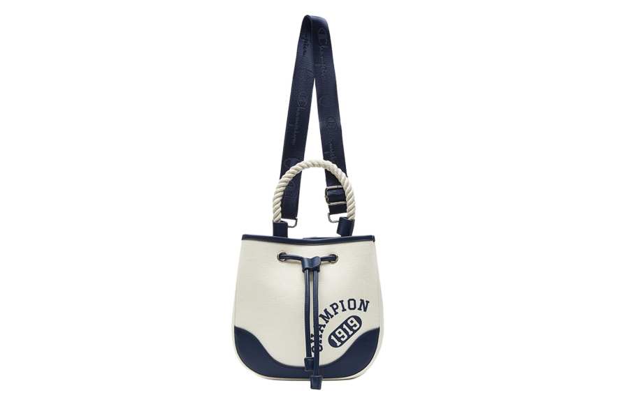 Champion Canvas Shoulder Bag, Crossbody Bag Regular Women's Milk White/Navy/Milk White/Cocoa Mocha Brown