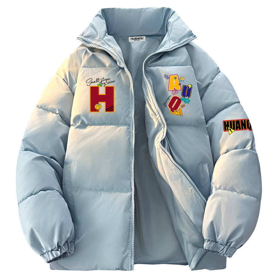 HUANQIU Puffer Jackets Unisex Stand Collar Fleece Lined Padded Puffer Jacket