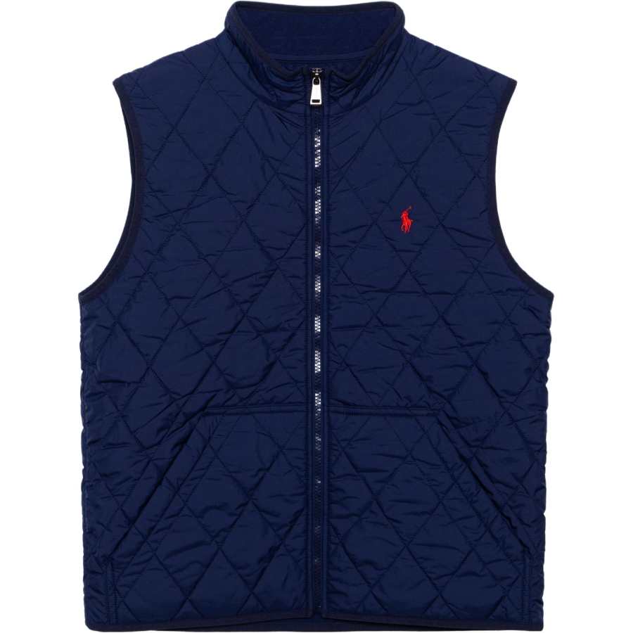 Polo Ralph Lauren FW24 Pony Embroidery Solid Color Stand Collar Sleeveless Zipper Filling Vest Marine Blue Teenagers