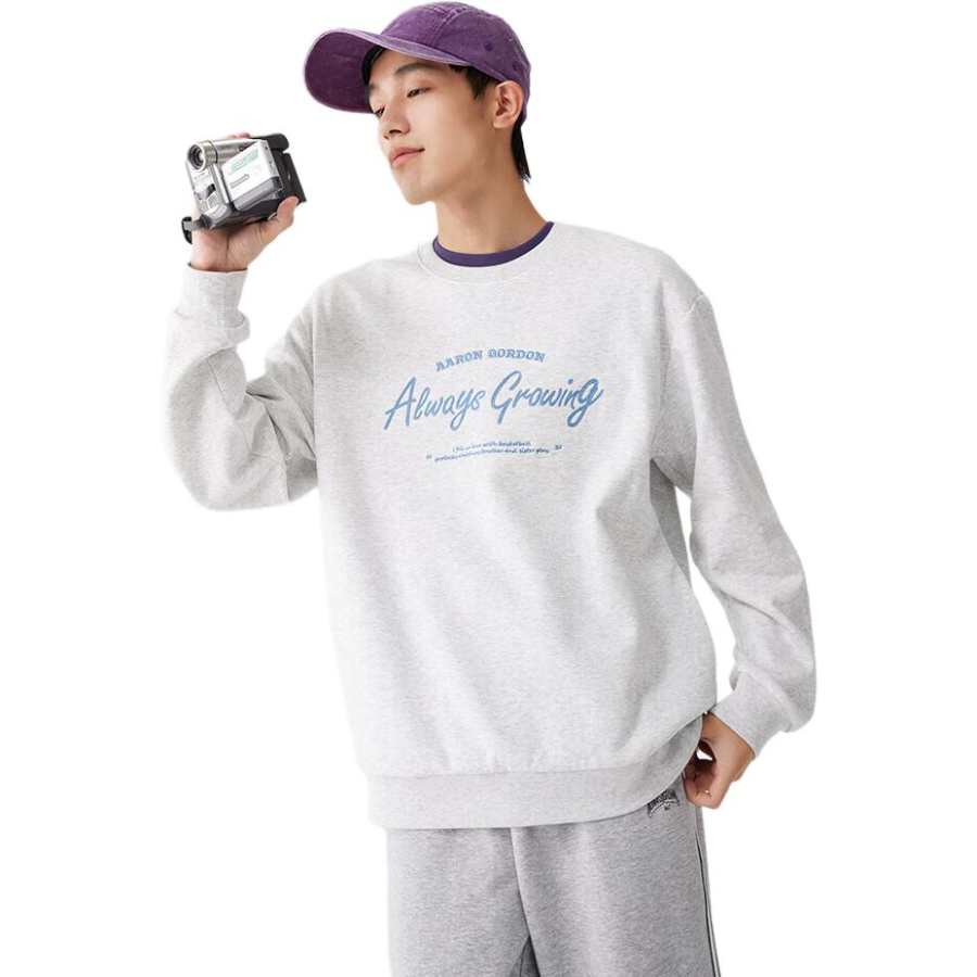 361° AG Series Crew Neck Pullover Loose Fit Letter Fleece Lined Casual Sweatshirt Men's