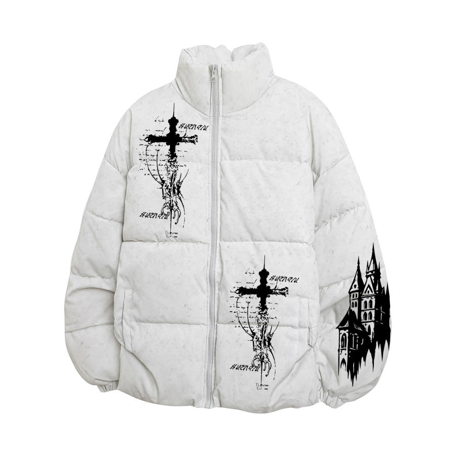 HUANQIU Puffer Jackets Unisex Stand Collar Moderate Padded Puffer Jacket