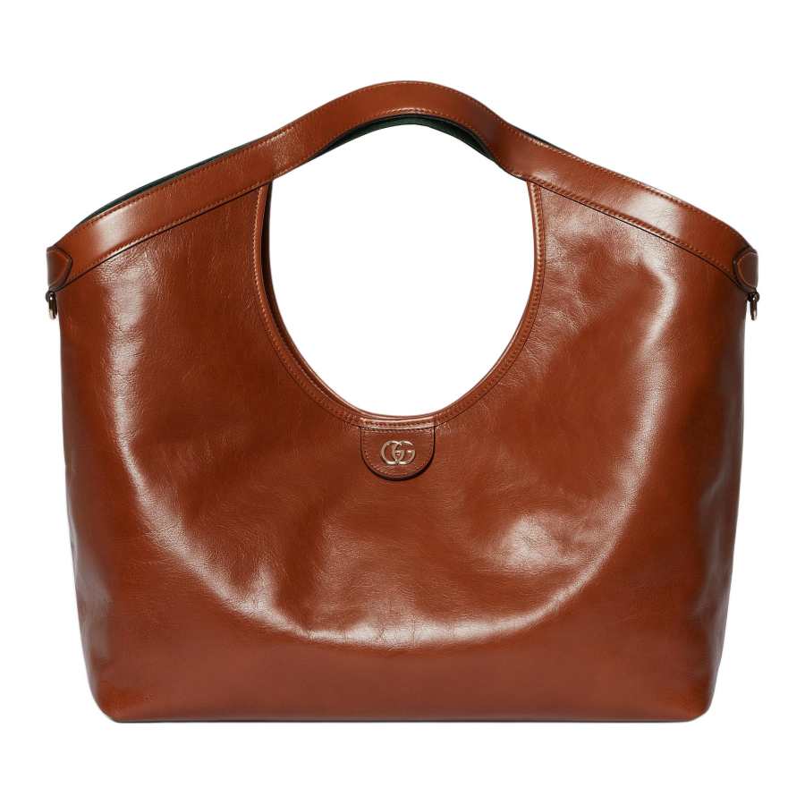 GUCCI Leather Handbag Large Women's Dark Brown