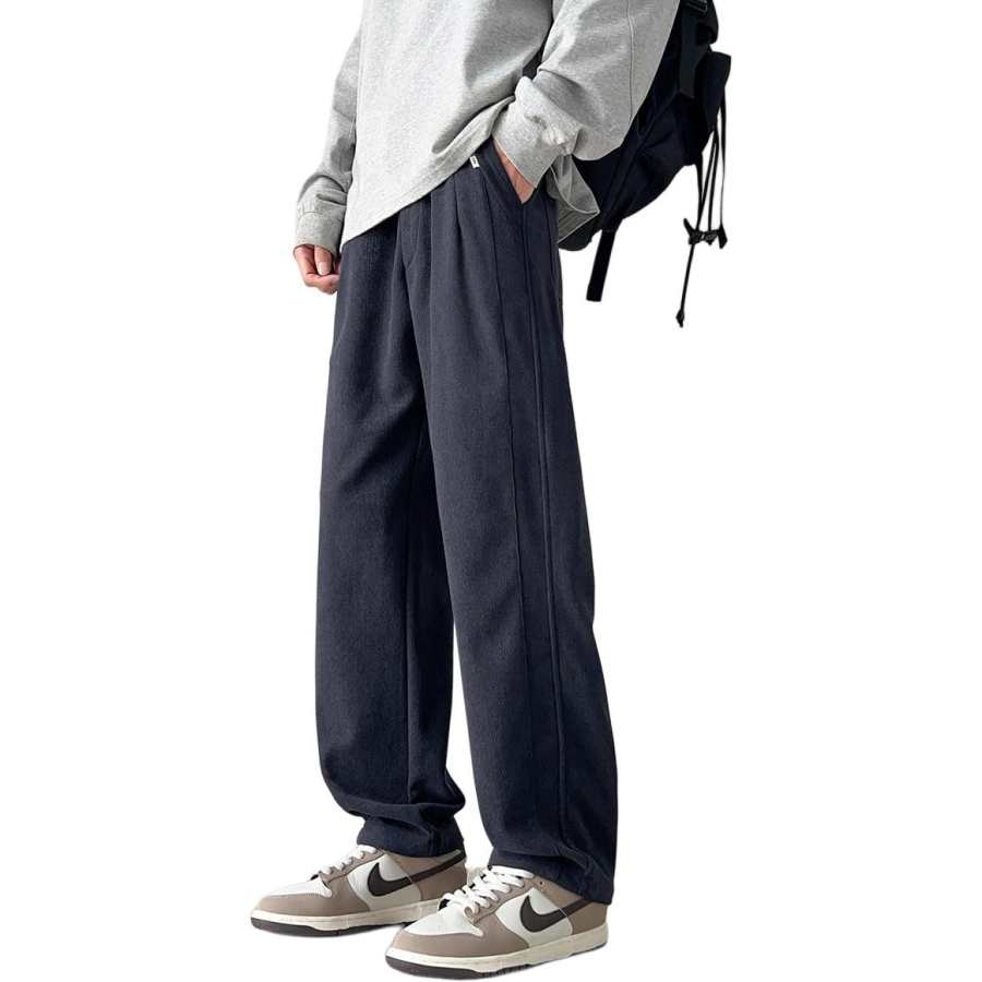 Tonlion Casual Pants Men's Dark Gray Moderate Straight Fit Pants