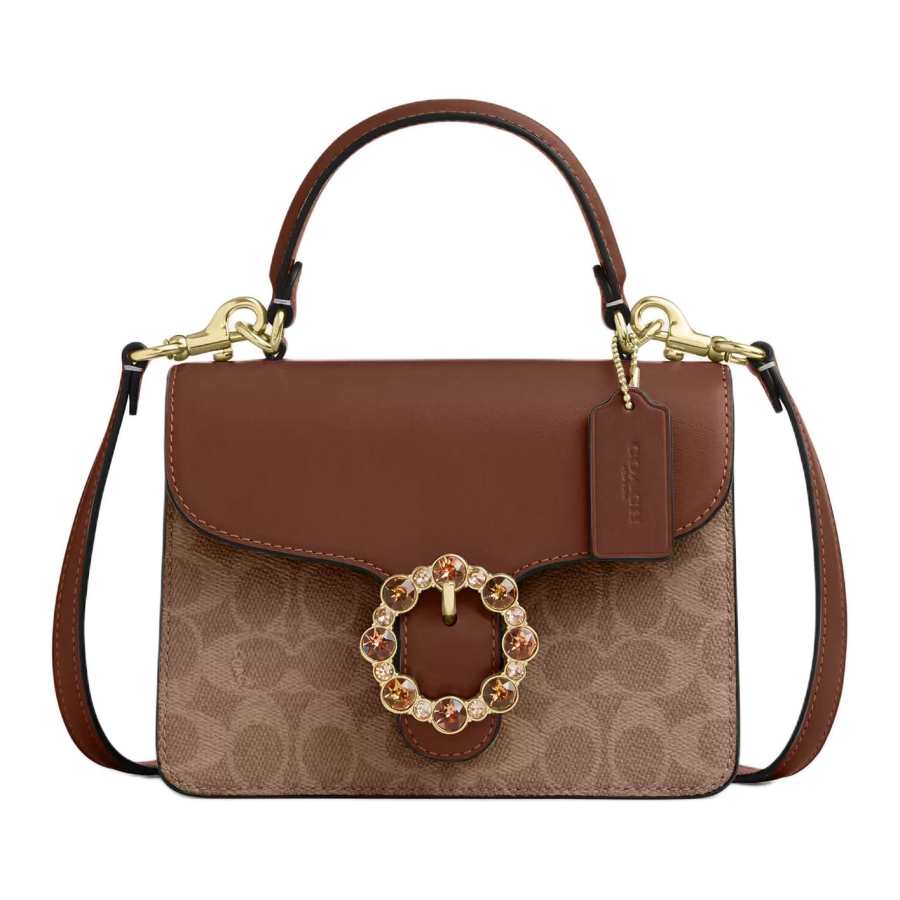 COACH Artificial Leather And Glossy Refined Calfskin Crossbody Handbag Small Women's Tan