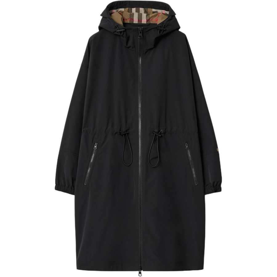 Burberry Parka Coats Women's Black Hooded Non Detachable Moderate