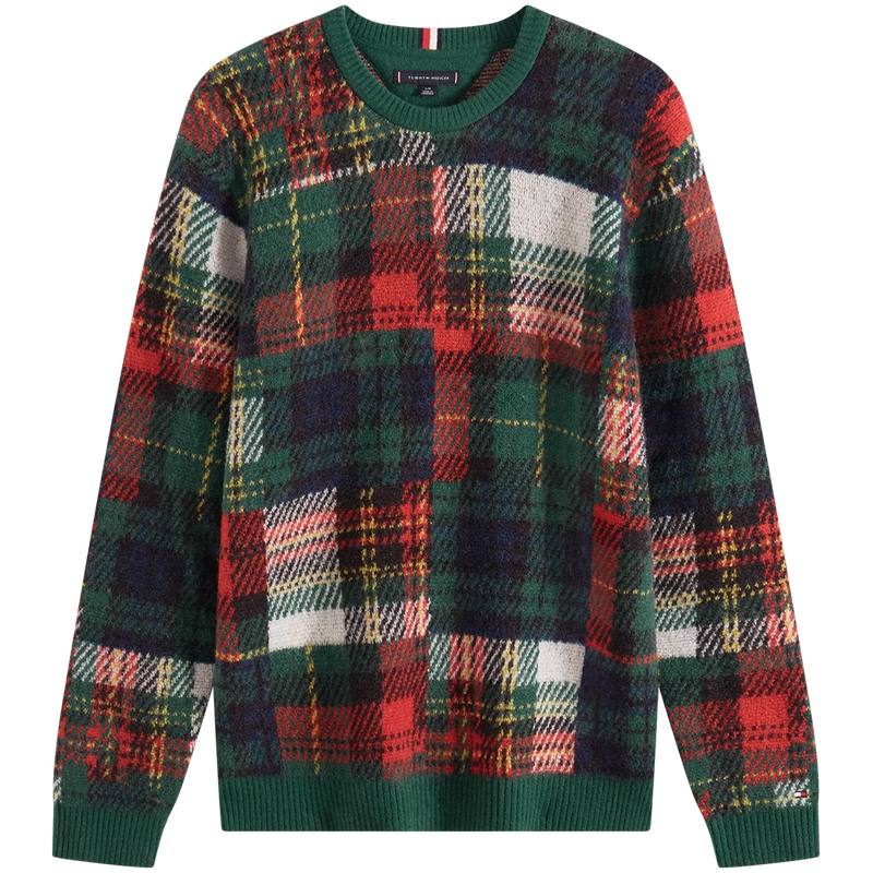 Tommy Hilfiger Sweaters Men's Multicolor Plaid L6K Crew Neck Moderate
