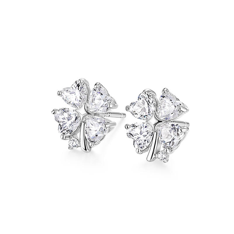 KADER Lucky Four Leaf Clover Collection 925 Sterling Silver Synthetic Cubic Zirconia Stud Earrings Women's Silver, Box