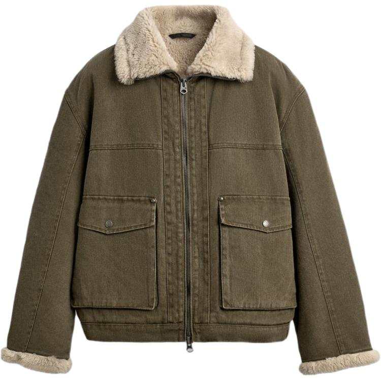 ZARA ZARA Puffer Jackets Men's Khaki Lapel Moderate
