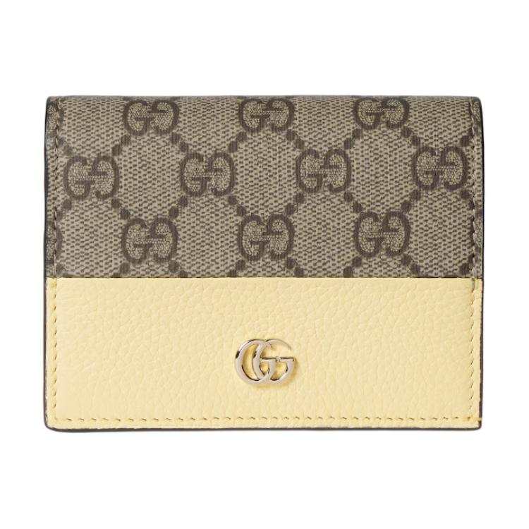 GUCCI GG Marmont Leather Wallet Small Women's Light Yellow & Beige Brown