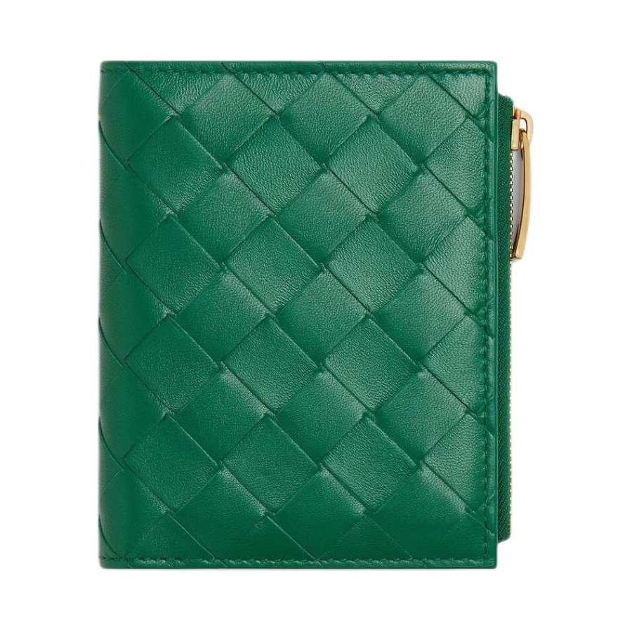 Bottega Veneta Intrecciato Lambskin Wallet Small Women's Green
