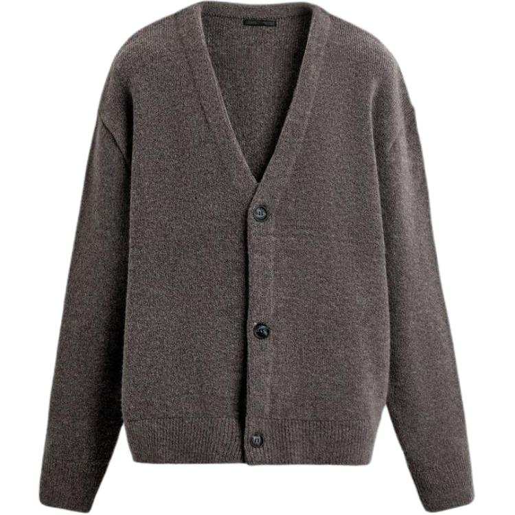 ZARA Knitwear Men's Gray V Neck Moderate Cardigan