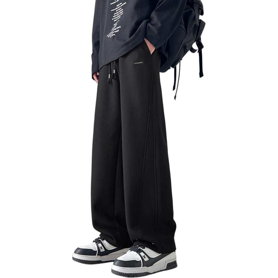 Tonlion Casual Pants Unisex Black Moderate Straight Fit Pants