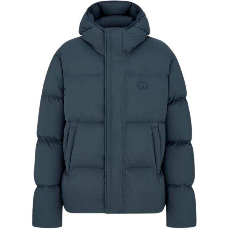 DIOR DIOR Down Jackets Men's Blue Hooded Moderate Quilted Down Jacket