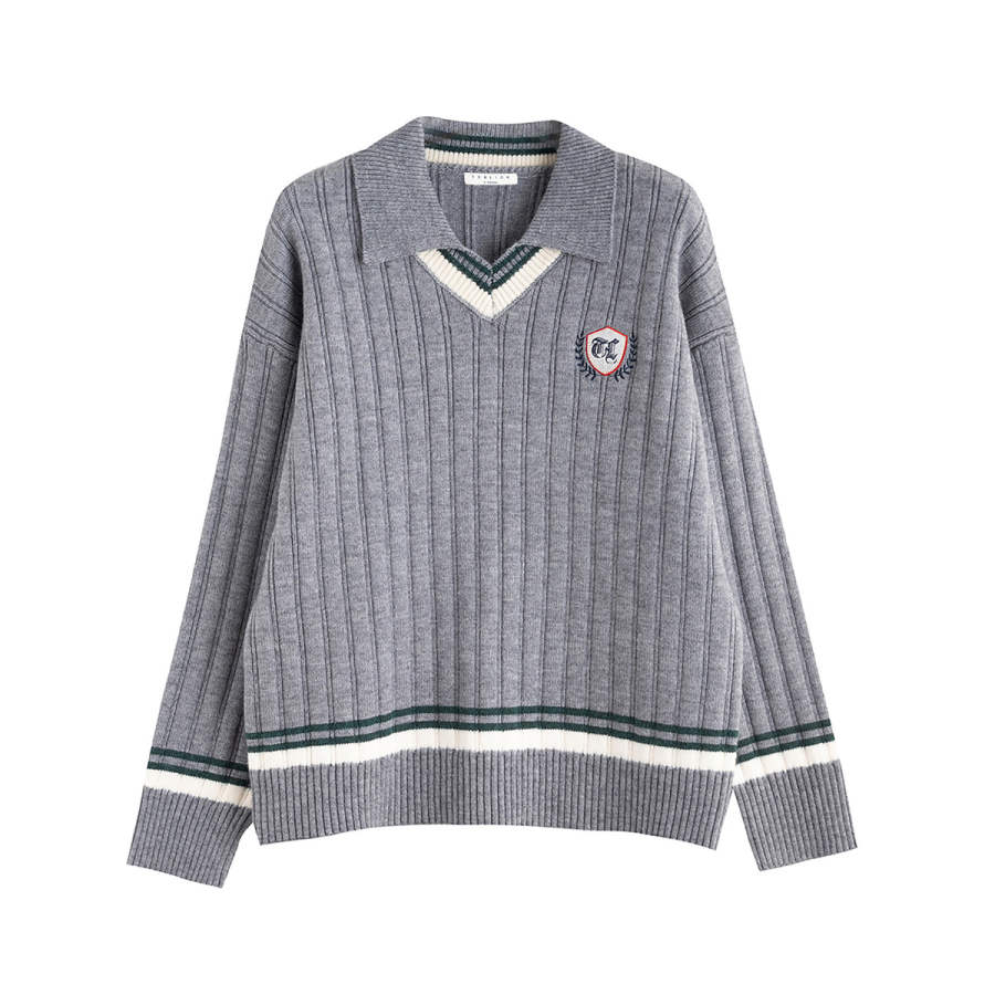 Tonlion Knitwear Women's Medium Heather Gray Lapel Moderate Base Layer