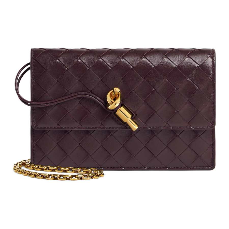 Bottega Veneta Andiamo Sheepskin Wallet, Shoulder Bag Women's Deep Barolo