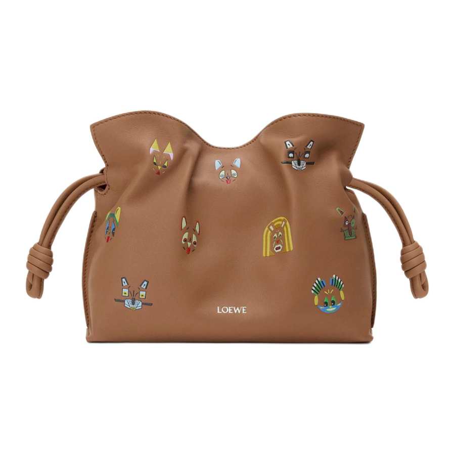 LOEWE Flamenco Cow Leather Clutch Mini Women's Mocha
