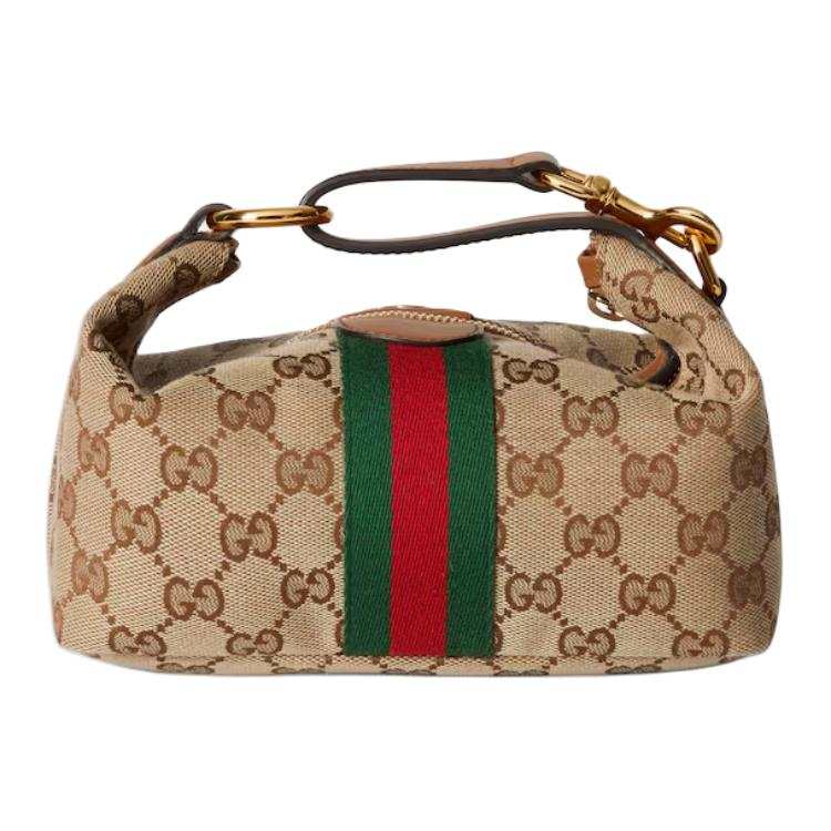 GUCCI Canvas With Leather Handbag Mini Women's Beige & Brown