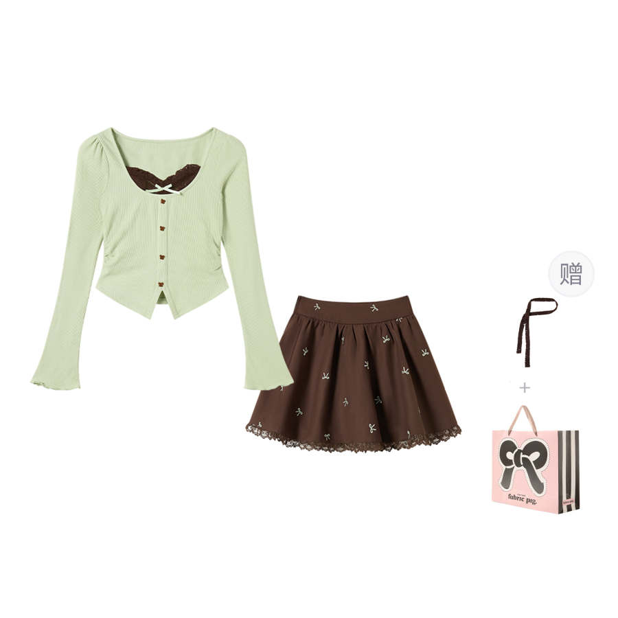 FABRIC PIG Two Piece Skirt Sets Women's U Neck Moderate Short