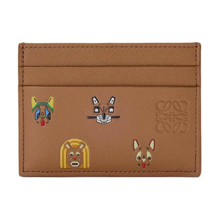 LOEWE Anagram Cow Leather Card Holder Unisex Mocha