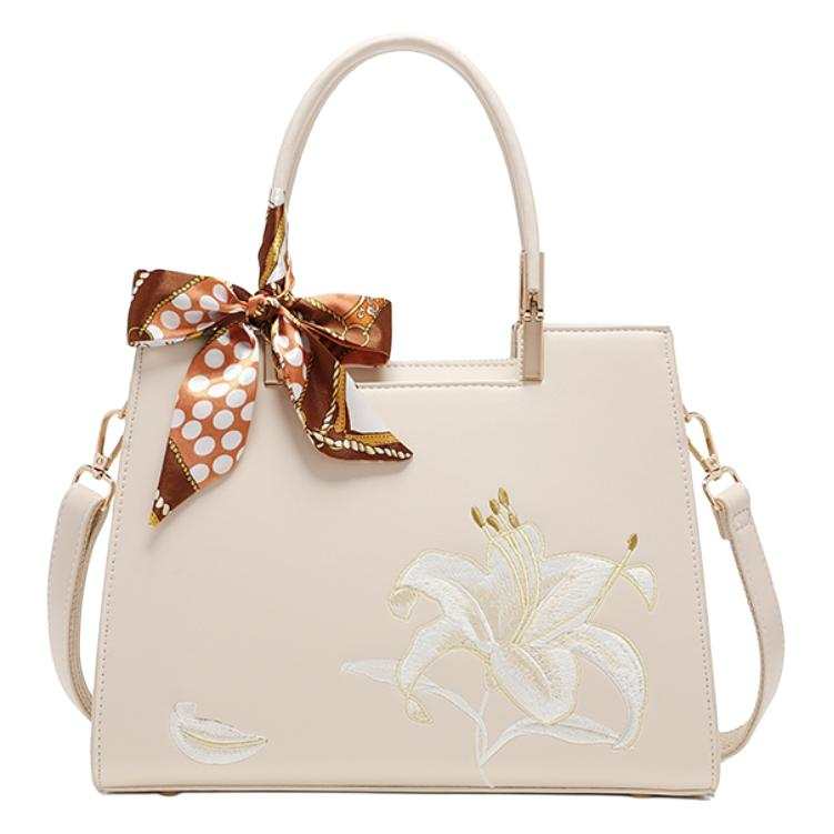 PAYOT Microfiber Synthetic Leather Handbag Women's Ecru/Ecru & Brown