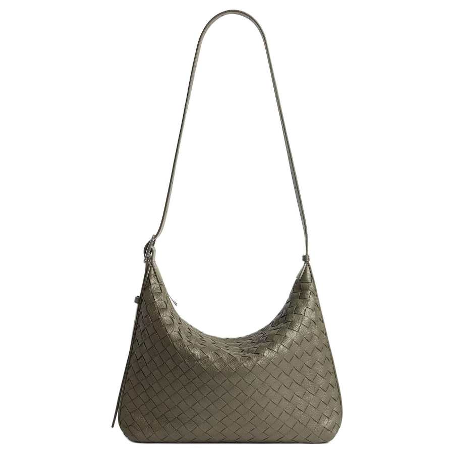 Bottega Veneta Intrecciato Deerskin Leather Travel Bag, Shoulder Bag Small Men's Crocodile Green