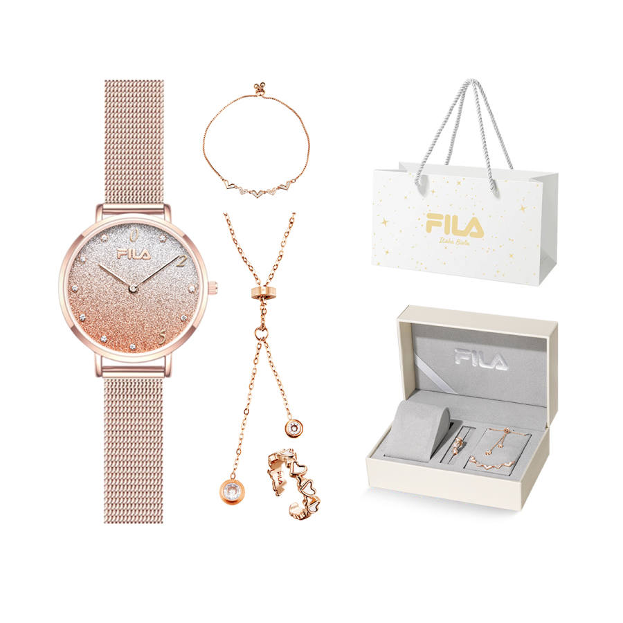 FILA Wrist Watches Quartz Movement Stainless Steel Strap Gold Dial Women's Watch Love At First Sight Romantic Box