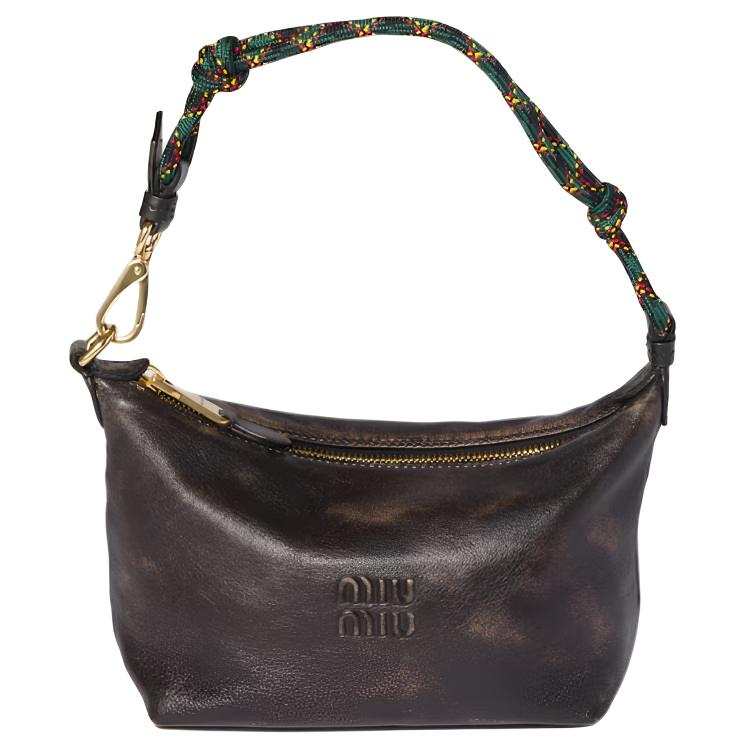 MIU MIU Lambskin Shoulder Bag Mini Women's Coffee Brown & Green