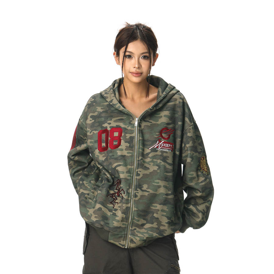 NEVER RULE Sweatshirts Unisex Camouflage Hooded Moderate Cardigan