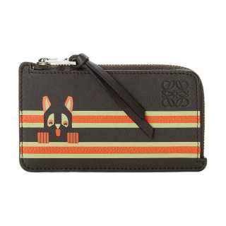 LOEWE Anagram Cow Leather Card Holder Unisex Carbon & Orange