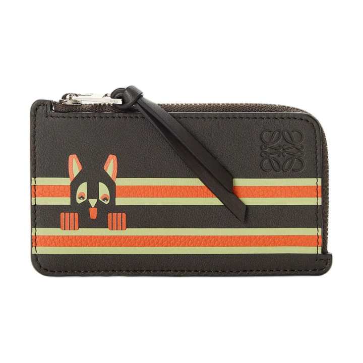 LOEWE LOEWE Anagram Cow Leather Card Holder Unisex Carbon & Orange