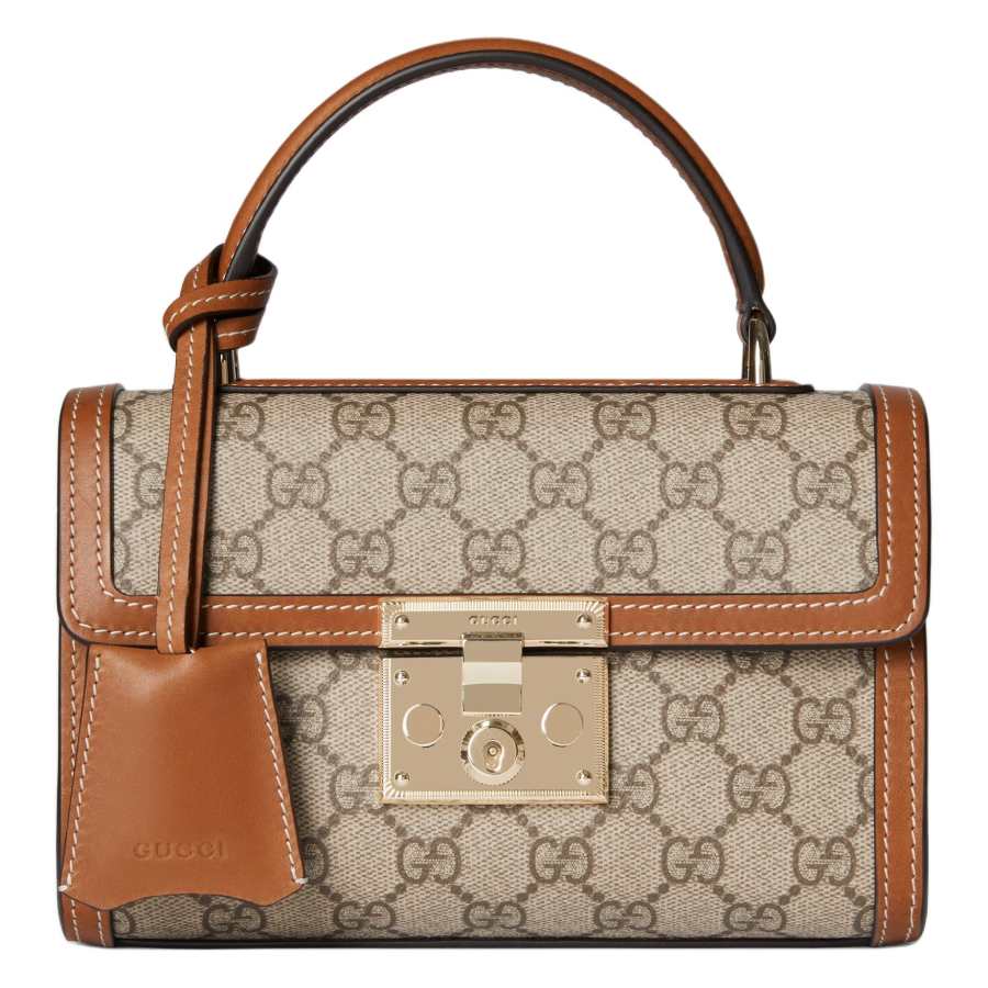 GUCCI Padlock Leather One Shoulder Handbag Small Women's Beige & Dark Brown