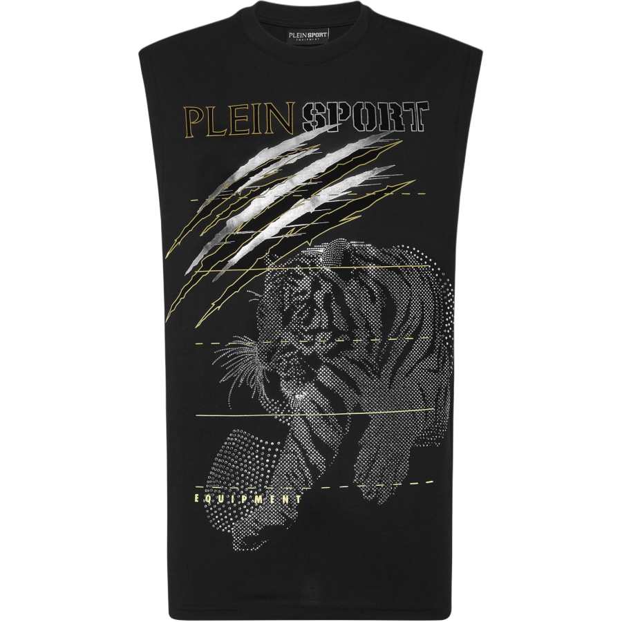 PHILIPP PLEIN Tank Tops Men's Black Crew Neck Moderate Straight Fit