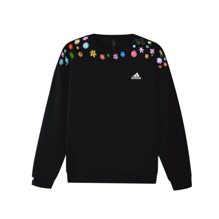 Adidas Adidas LABEL Small Flower Chain Individual Floral Print Crew Neck Pullover Fleece Lined Long Sleeved Sweatshirt Unisex