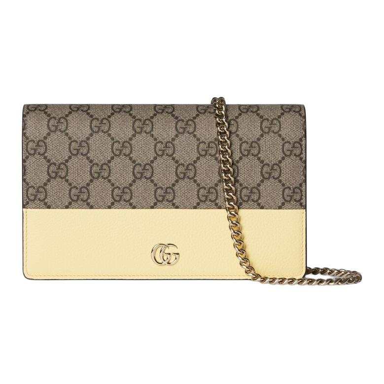 GUCCI GG Marmont Leather Wallet, Shoulder Bag Women's Light Yellow & Dark Brown