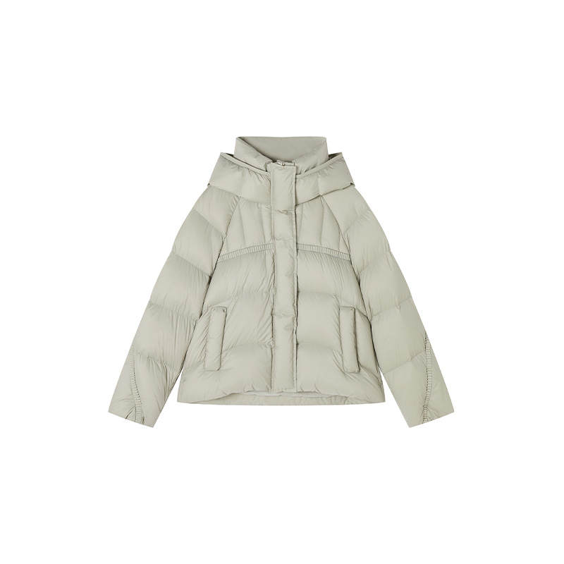 XIANGYING Down Jackets Women's Cream White Green Hooded Moderate Puffer Jacket