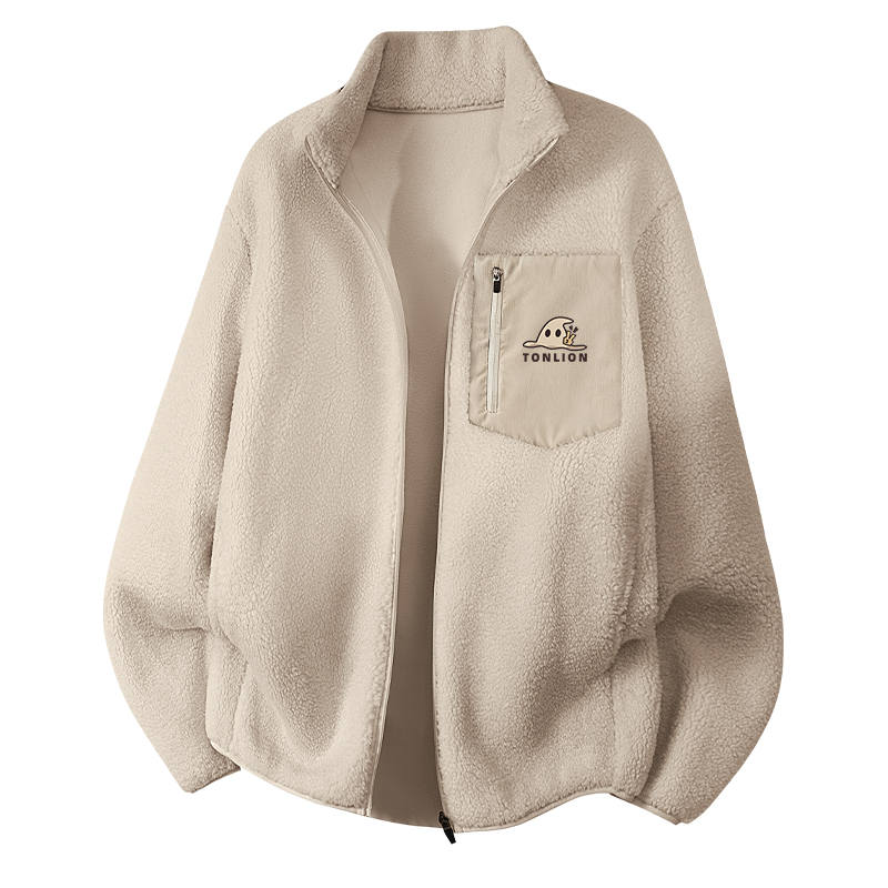 Tonlion Jackets Unisex Stand Collar Fleece Lined Other