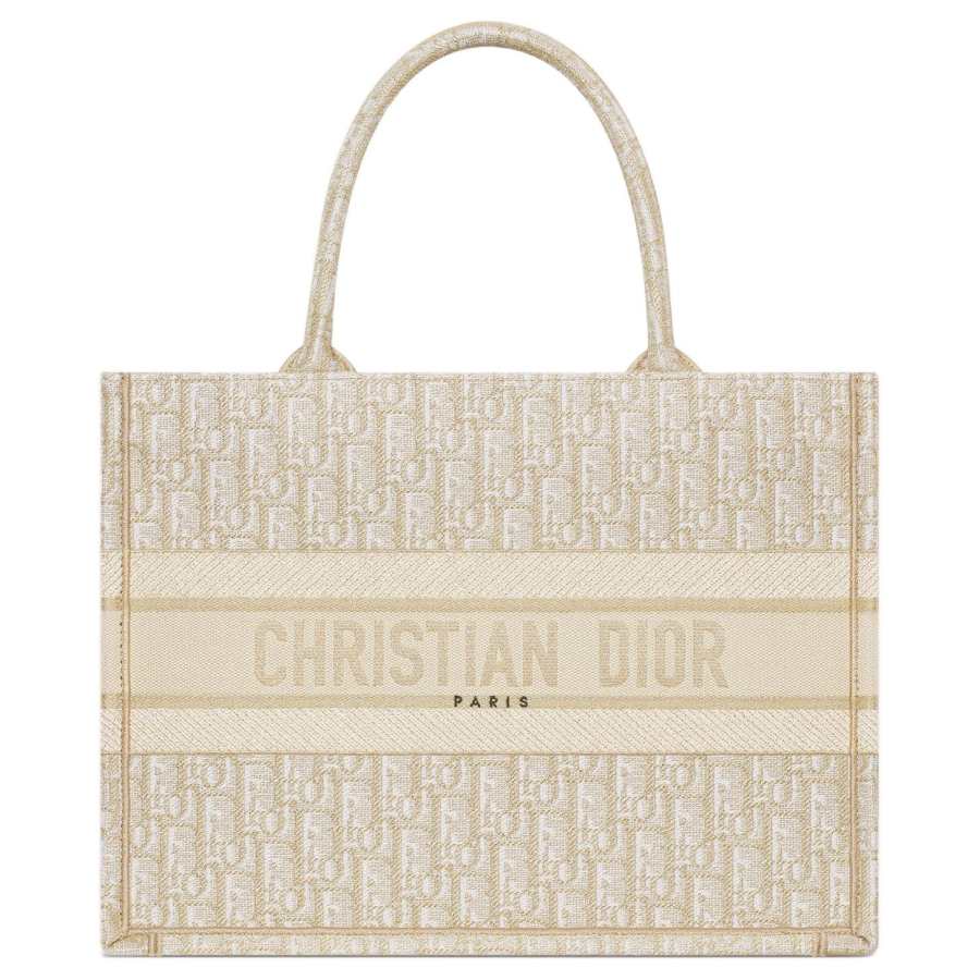 DIOR BookTote Cotton With Cow Leather Handbag Medium Women's Gold