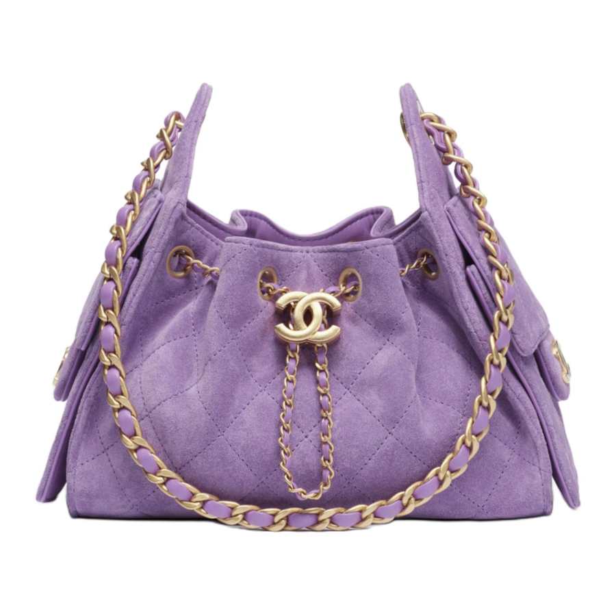 CHANEL 25Bag Suede Effect With Cow Leather & Metal Shoulder Bag Mini Women's Purple