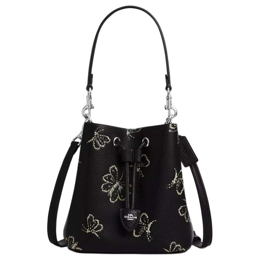 COACH Rowan Pebbled Leather Handbag, Shoulder Bag Small Women's Black